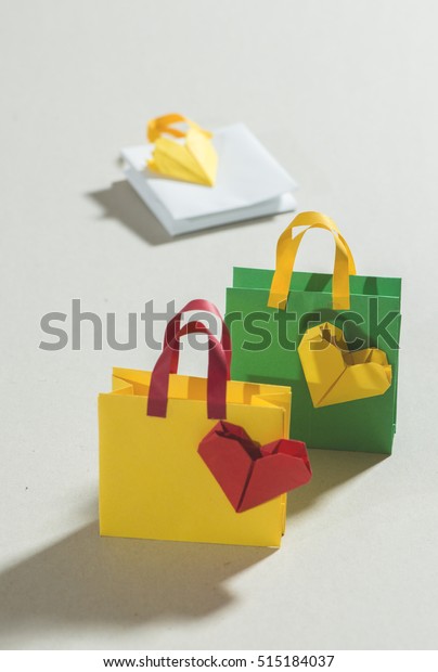 Small Shopping Bags Origami Heart Shape Stock Photo Edit