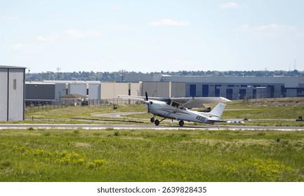 A Small Single Engine Airplane Flaring Upon Landing