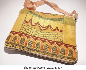 Small Sling Bag Made From Woven Fabric With Batik Motif On Isolated White