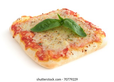 Small Square Piece Of Pizza - Isolated On White Background