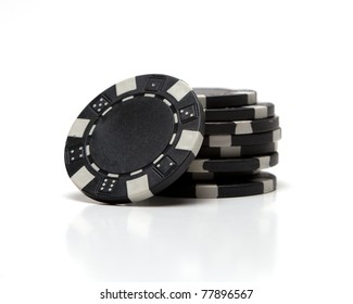 Small Stack Of Black Poker Chips.