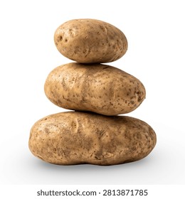 Small stack of fresh raw russet potatoes isolated on a white background