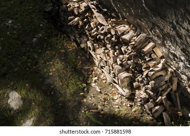 Small stack of wood for fire place in winter.