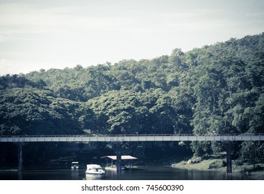 Small Steel Bridge At Ubonrat Dam Khon Kaen Thailand.