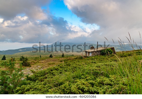 Small Stone Cabin On Top Mountain Stock Photo Edit Now 464205086