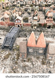 A small stone city, Königsberg in miniature. Tiny Town of Kenigsberg with colored roofs, European style, Andersen's fairy tales. What to see in Svetlogorsk, Kaliningrad. Baltic attraction for children