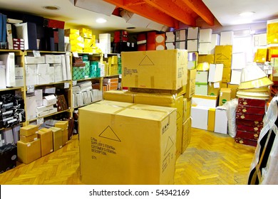 Small Storage Space Full Of Cardboard Boxes