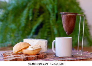 Small Strainer Of Cloth Coffee And Cheese Bread.