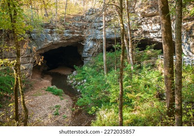 A small stream coming from inside a cave at Russell Cave National Monument