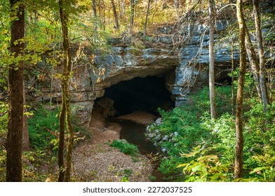 A small stream coming from inside a cave at Russell Cave National Monument