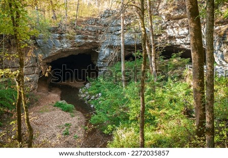 A small stream coming from inside a cave at Russell Cave National Monument