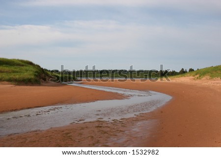 A small stream making its way across the beach to the ocean.