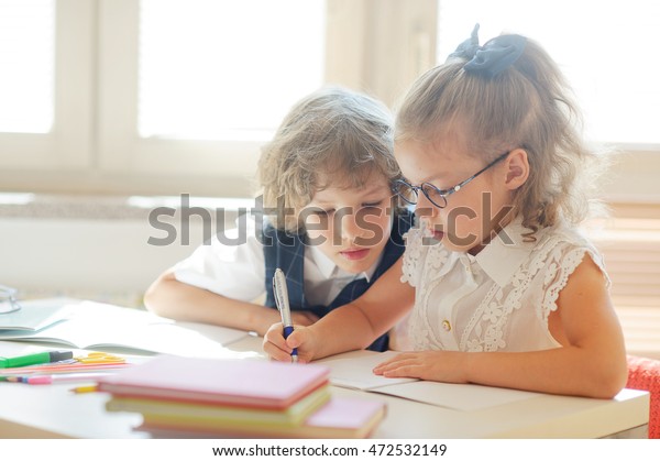 Small Students Diligently Do Homework Children Stock Photo Edit