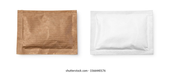 Small sugar packets isolated on white, with clipping path