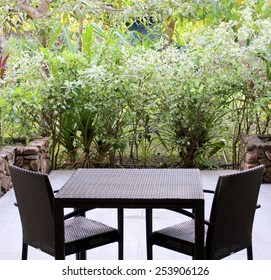Small table for two on patio