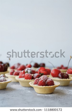 Similar – Foto Bild Hintergrund mit frische Erdbeeren und Marmeladengläser