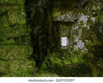 Pequeña flecha diminuta cortada en una enorme pared de piedra. Warcraft y medidas de seguridad del castillo. Nadie.