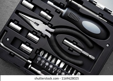 Small Tool Kit With Basic Tools Screw Driver, Tapered Nose Pliers & Spanner For Home Improvement