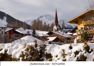 A Small Town, Village, In The Mountains. Winter, The Alps, Tyrol