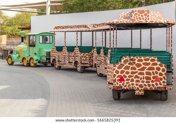 The small\
train is the entertainment means of transportation within the zoo\
in Riyadh, Saudi Arabia  24 February\
2020