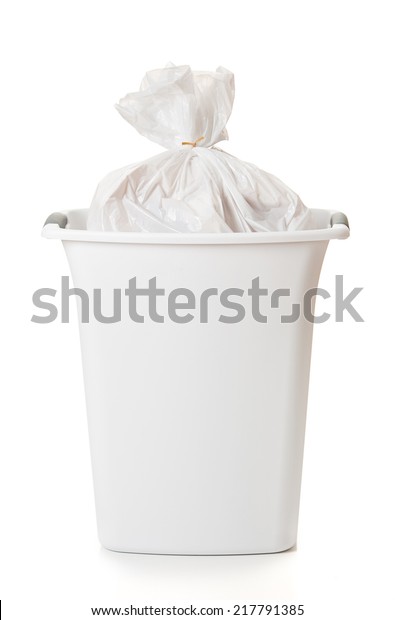 Small Trash Can Tied Bag Inside Royalty Free Stock Image