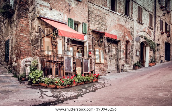 Small Trattoria  Tuscan Montepulciano  Town Italy Stock 