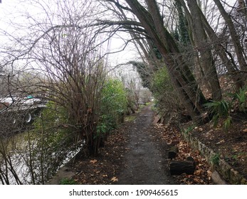 A Small Tree-lined Path Along The Seine River