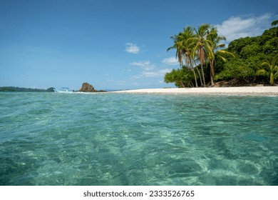 Small tropical beach, Granito de Oro island, Coiba national park, Panama, Central America -stock photo