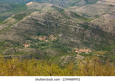 Small Village In The Balkan Mountains. Bird's-eye View.