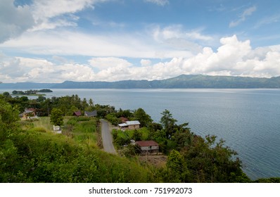 Small Village Inside Biggest Volcano Island At Toba Lake, Sumatra, Indonesia.