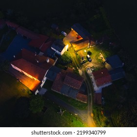 Small Village At Night From Drone View