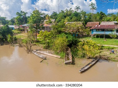 Small Village In A Peruvian Jungle Along Napo River