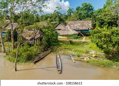 Small Village In A Peruvian Jungle Along Napo River