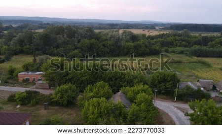 a small village in the Sumy Oblast in Ukraine from a bird's eye view 