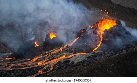 A small volcanic eruption in Mt Fagradalsfjall, Southwest Iceland, in March 2021. The eruption occurred only about 30 km away from Reykjavík. - Powered by Shutterstock