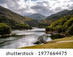 Small Water dam between mountains of constanza, dominican republic