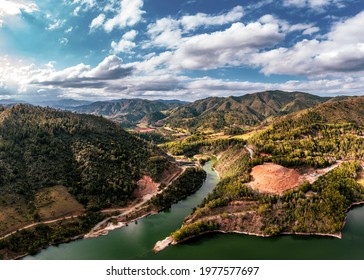Small Water dam between mountains of constanza, dominican republic