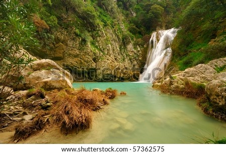 Small waterfall in Polilimnio, Greece