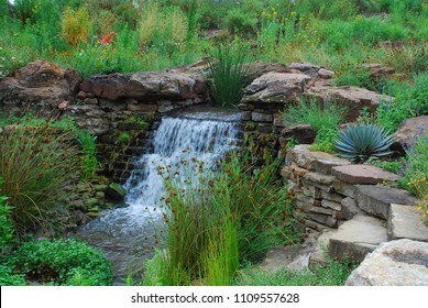 Small Waterfall Surrounded By Texas Native Plants