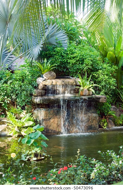 Small Waterfall Tropical Garden Stock Photo (Edit Now) 50473096