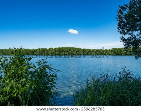 A small white cloud over the idyllic Groß Glienicker See near Potsdam in Germany.