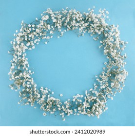 Small white Gypsophila flowers on blue background.
Wreath of Gypsophila, commonly known as 'Baby's breath'. - Powered by Shutterstock