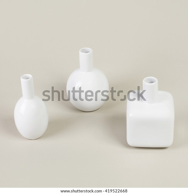 Small White Vases Set Different Shapes Stock Photo Edit Now