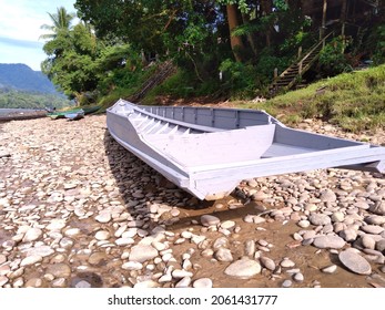 Small Wooden Boat. Wooden Frame Structure Finished And Painting. Is A Source Of Economic Growth