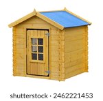 Small wooden childrens house isolated on white background