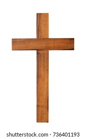 Small Wooden Cross Isolated On White Background