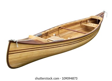 Small Wooden Empty Rowing Boat Isolated On Pure White Background