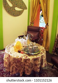 A Small Wooden House In Malay Kampung, Interior Showing Its Living Room With Nobody But Furniture And Decoration