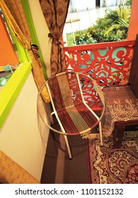 A Small Wooden House In Malay Kampung, Interior Showing Its Living Room With Nobody But Furniture And Decoration