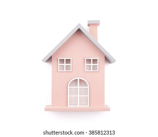Small wooden toy house isolated on white with clipping path